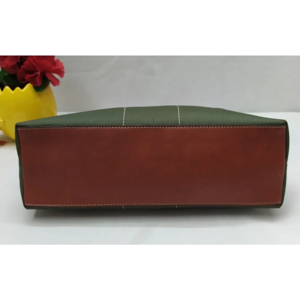 Fossil Oliver Green Nylon Leather Trim Zipper Closure Hobo Shoulder Bag